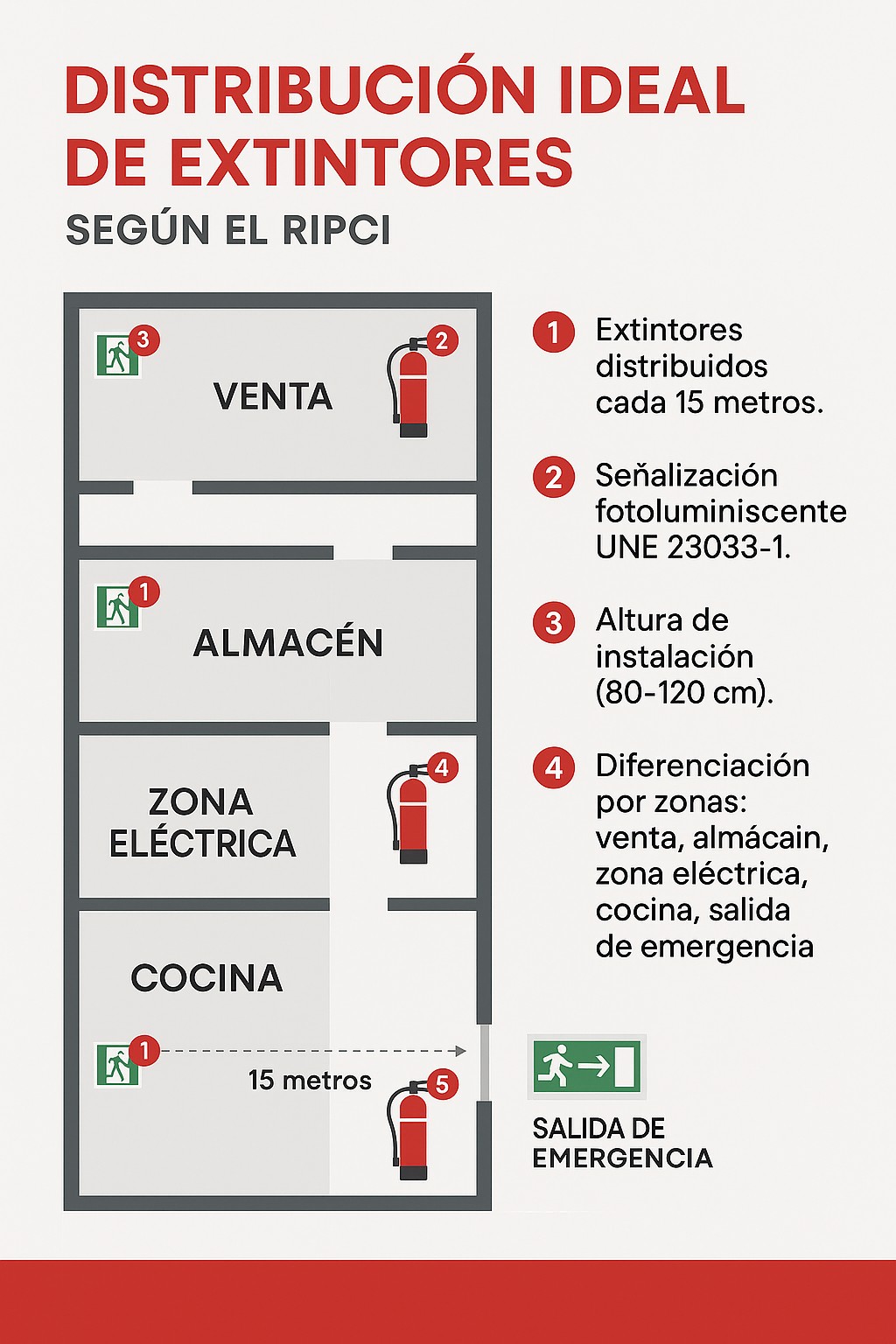 Distribución de los extintores e un local comercial en Madrid